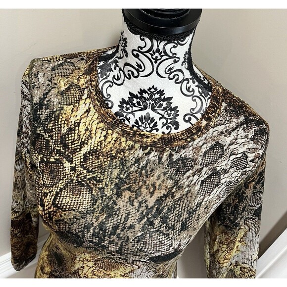 Y2K Mob Wife Look Sheer Reptile Print Mesh Top Long Sleeve Old Money Large - Picture 2 of 10